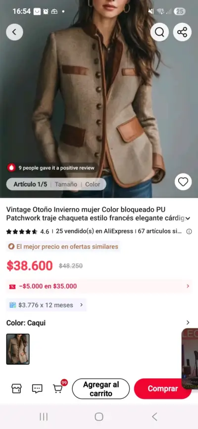 Chaqueta vintage estilo francés caqui - miniatura 1