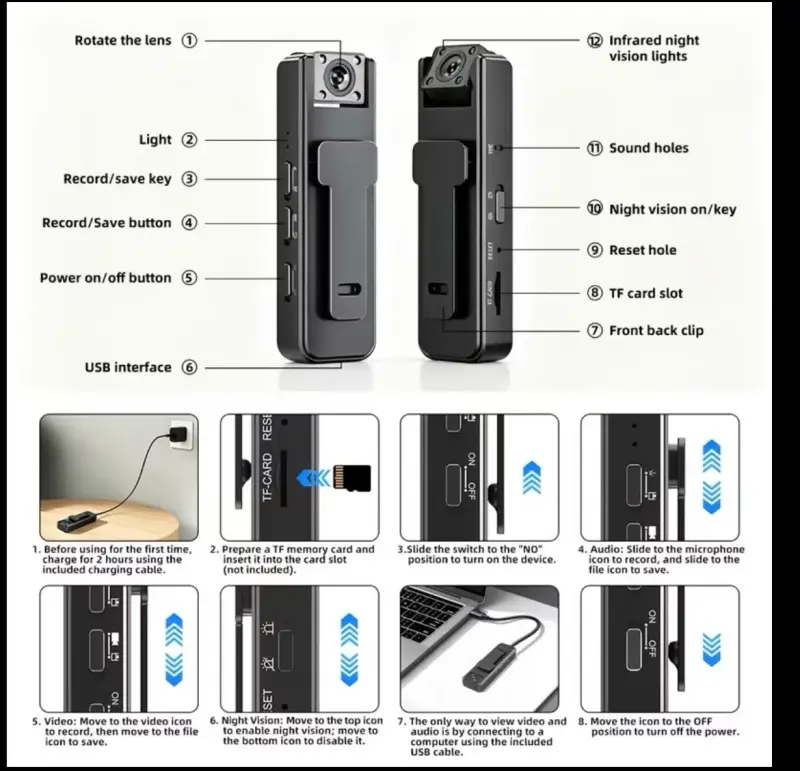 Cámara mini grabadora 1080P FHD portátil - 2