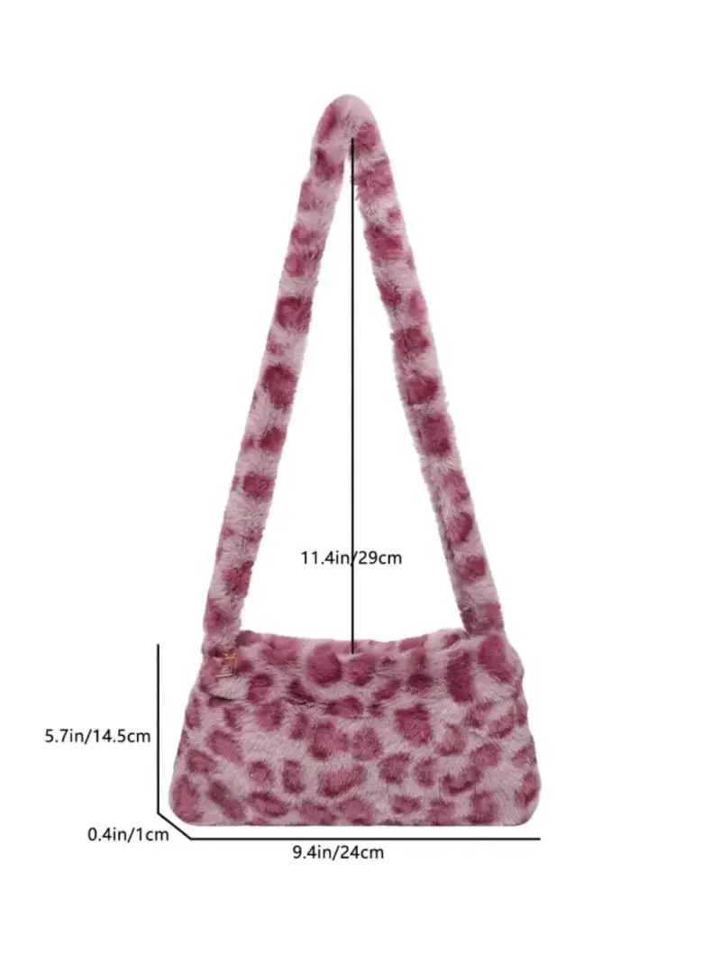 Bolso de hombro peludo rosa estampado - 3