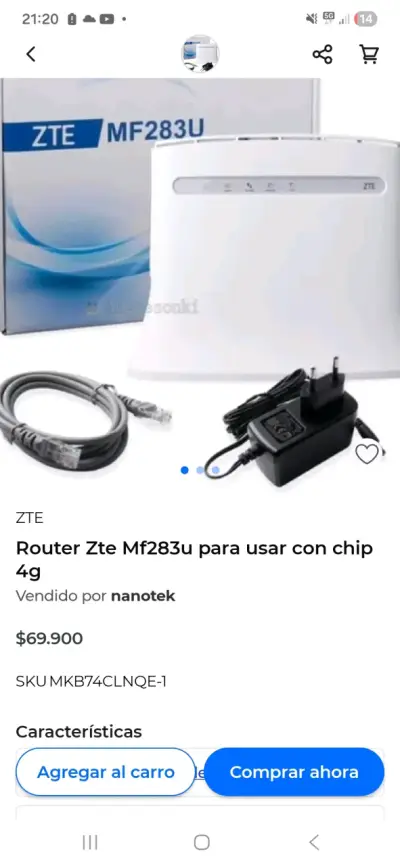 Router 4G LTE  MF283u de ZTE blanco con adaptador - miniatura 2