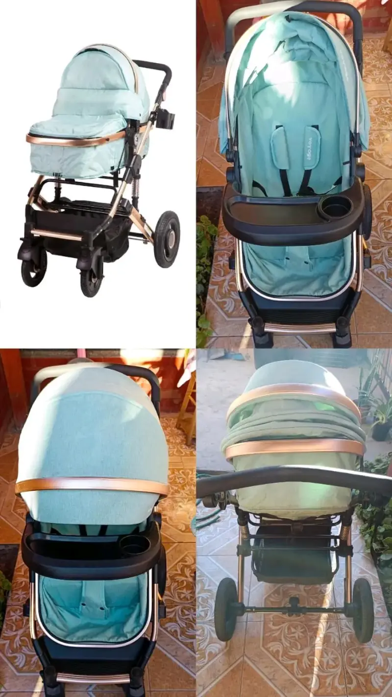 Coche de bebé plegable color celeste