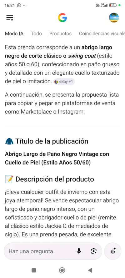 Abrigo negro con cuello de piel sintética - miniatura 3