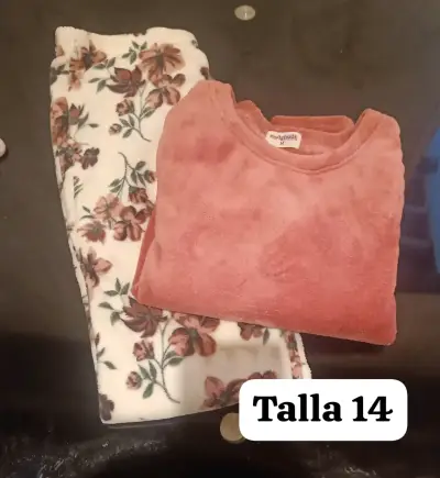 Pijama de niña talla 14 floral y rosado - miniatura 1