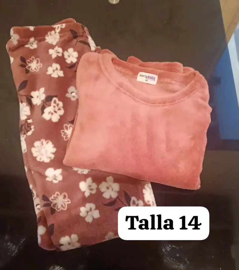 Pijama de niña talla 14 floral y rosado - 2