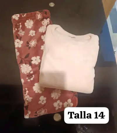 Pijama de niña talla 14 floral y rosado - miniatura 3