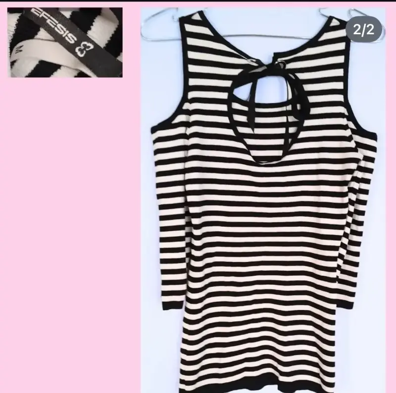 Vestido de rayas blanco y negro con hombros descubiertos - 2