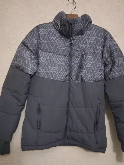 Chaqueta acolchada gris con diseño geométrico - miniatura 1