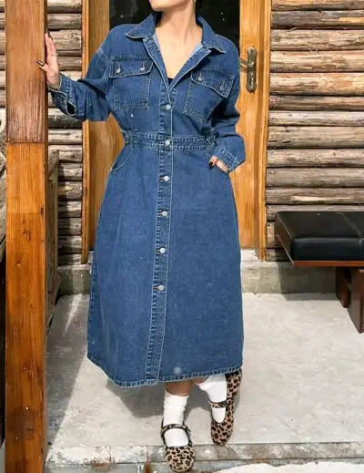Vestido camisero de mezclilla azul - miniatura 1