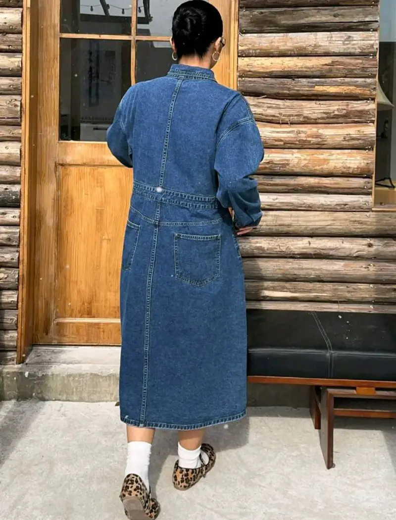 Vestido camisero de mezclilla azul - 2