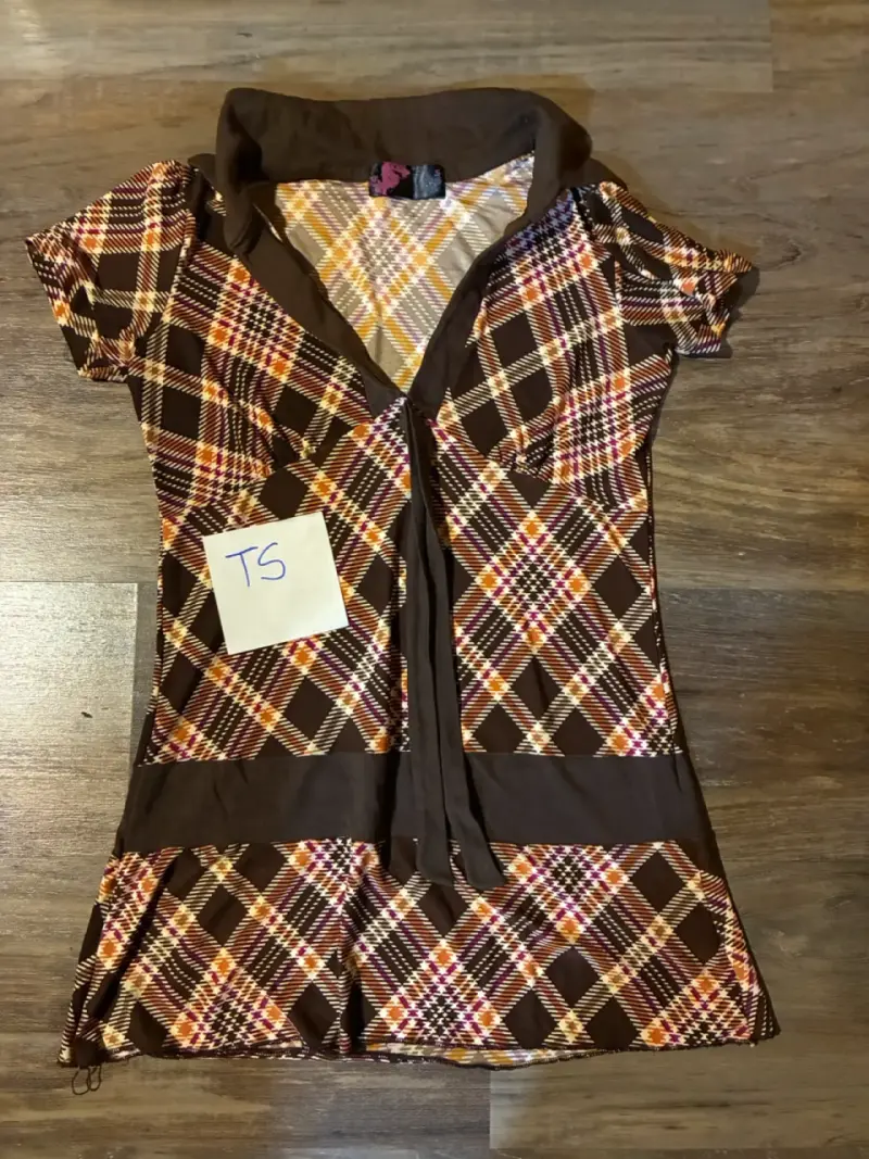 Vestido a cuadros marrón y naranja talla S - 1