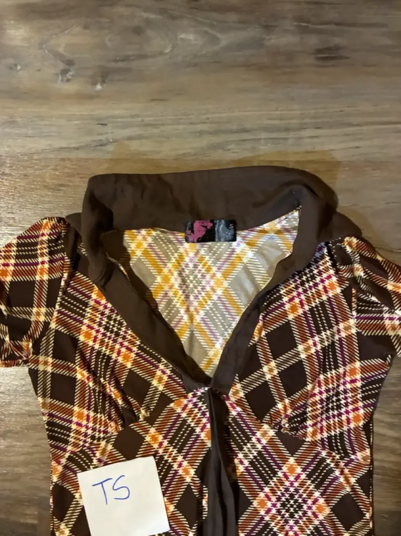 Vestido a cuadros marrón y naranja talla S - 2