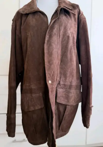 Chaquetón unisex café de cuero vintage - miniatura 2