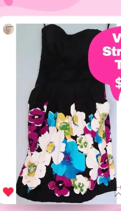 Vestido strapless floral negro y colorido - 1