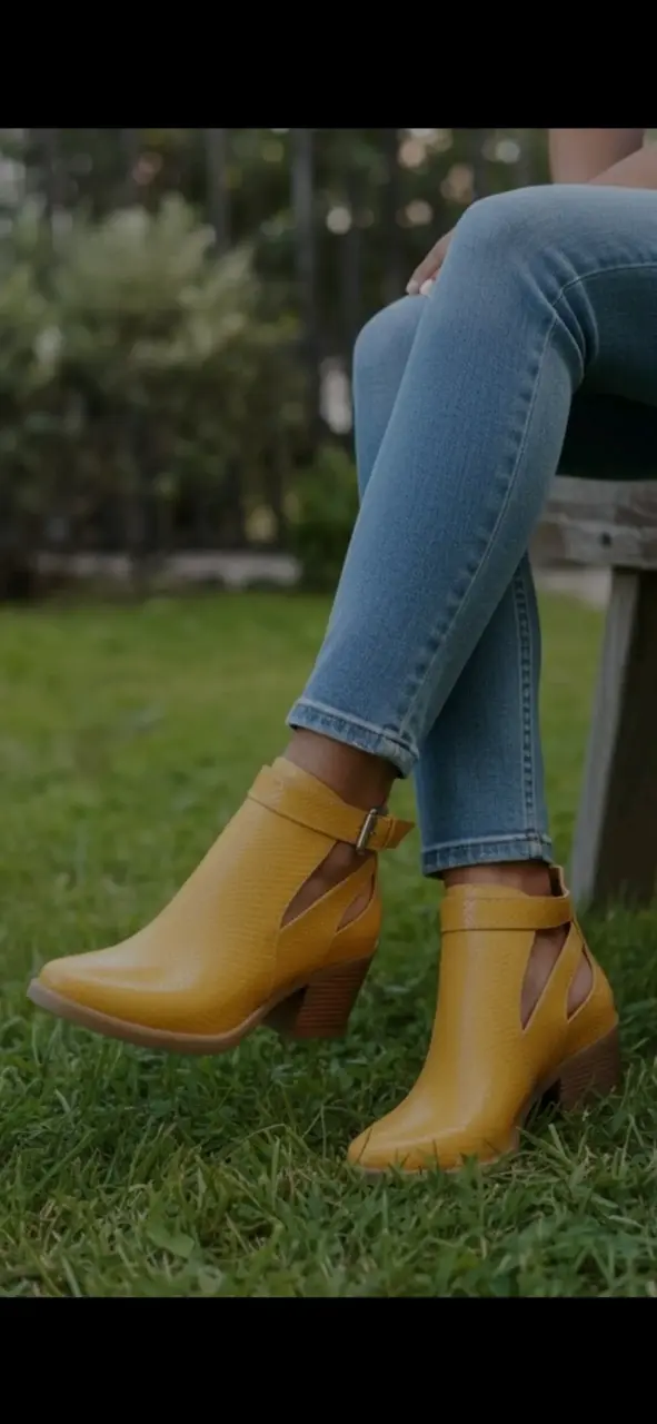 Botines amarillos de cuero con tacón - 2