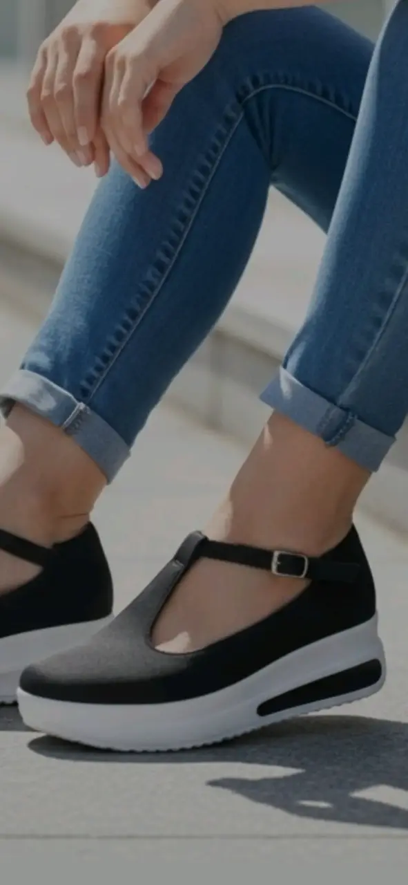 Zapatos planos negros con correa ajustable - 1