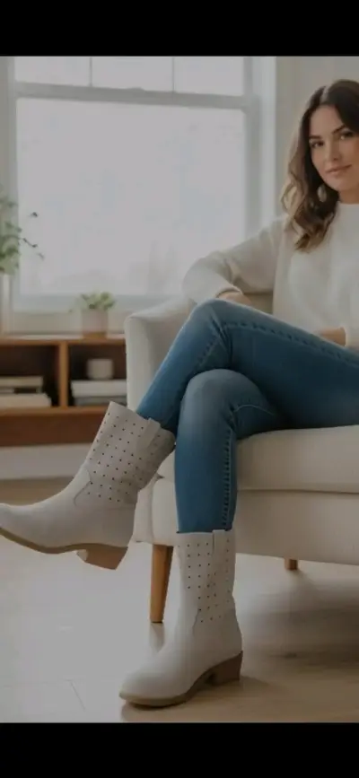 Botines blancos de cuero con diseño perforado - miniatura 2