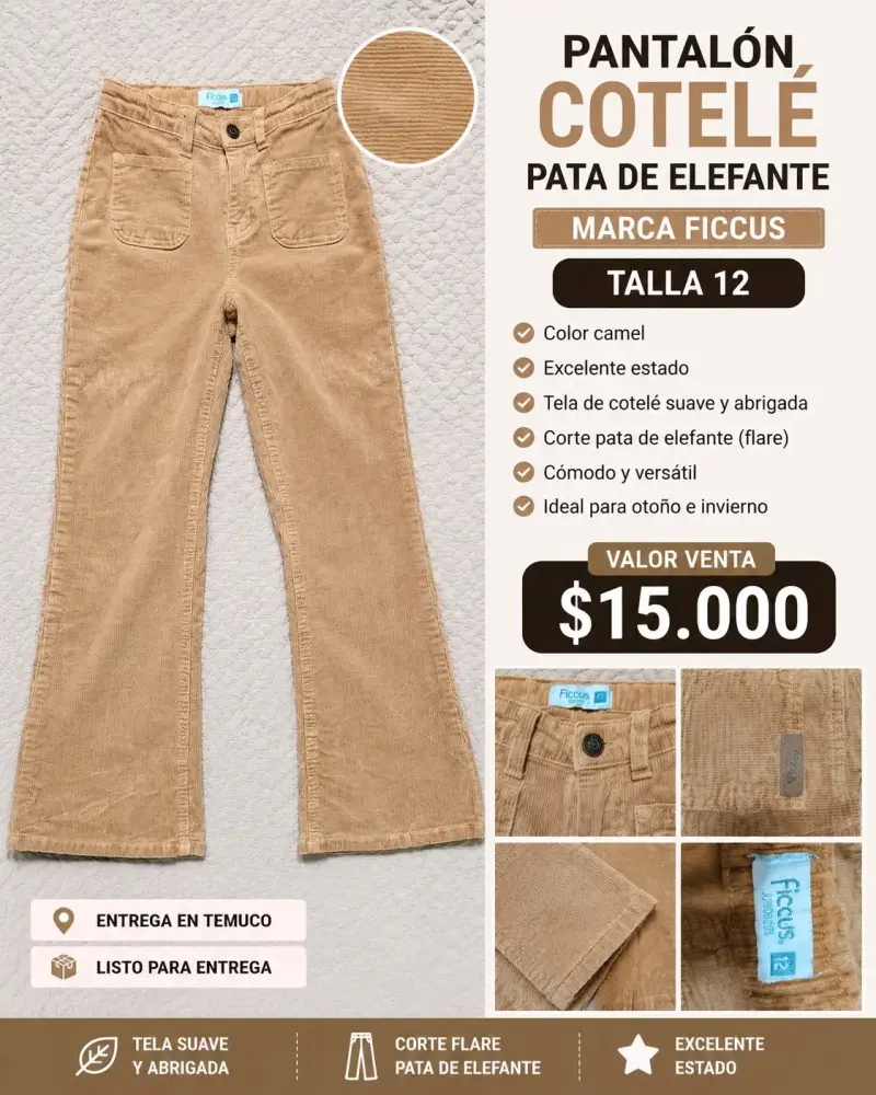Pantalón cotelé camel pata de elefante Ficcus