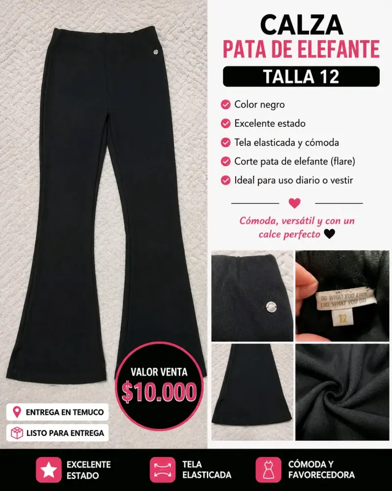 Calza pata de elefante negra talla 12