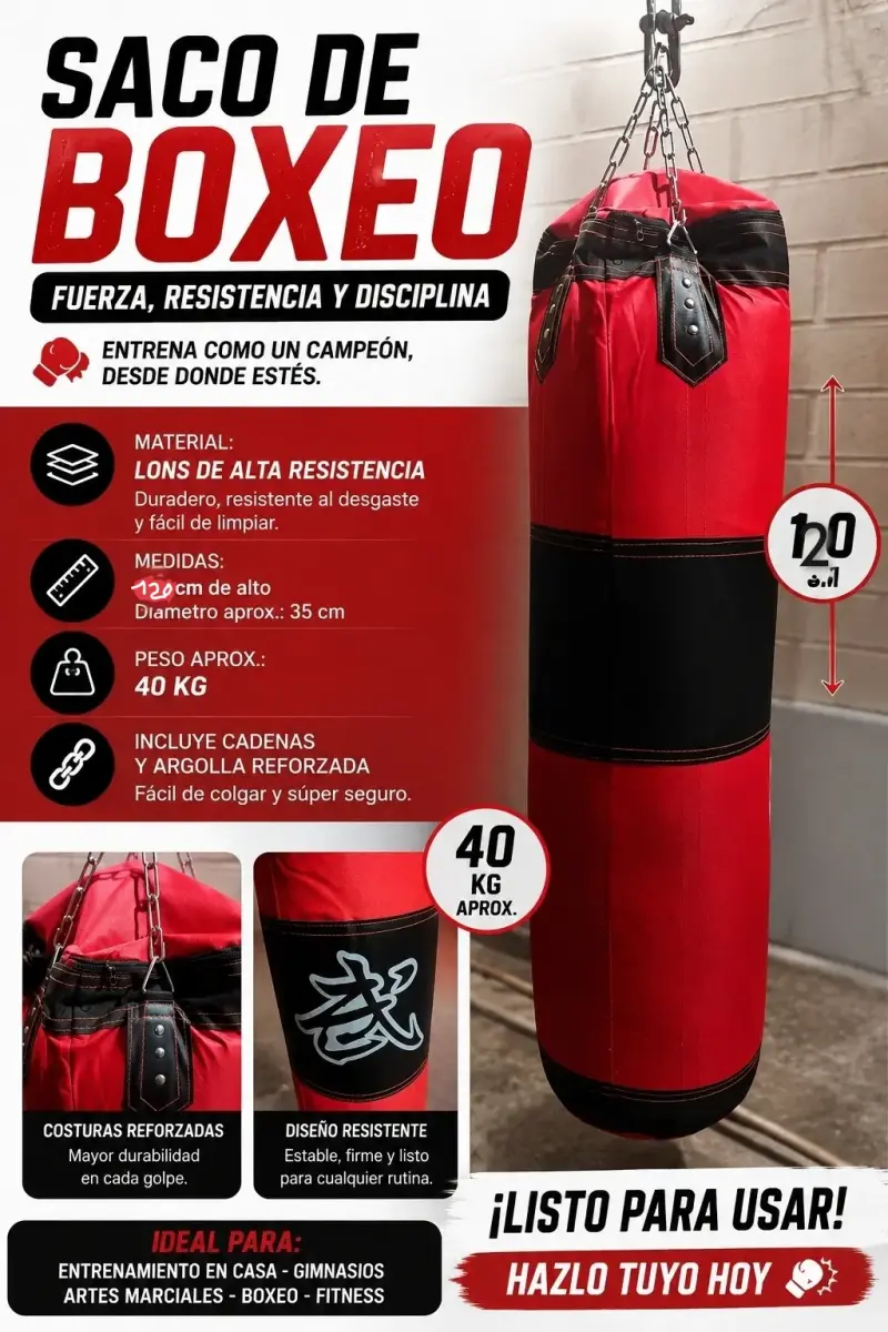 Saco de boxeo de lona resistente 120 cm