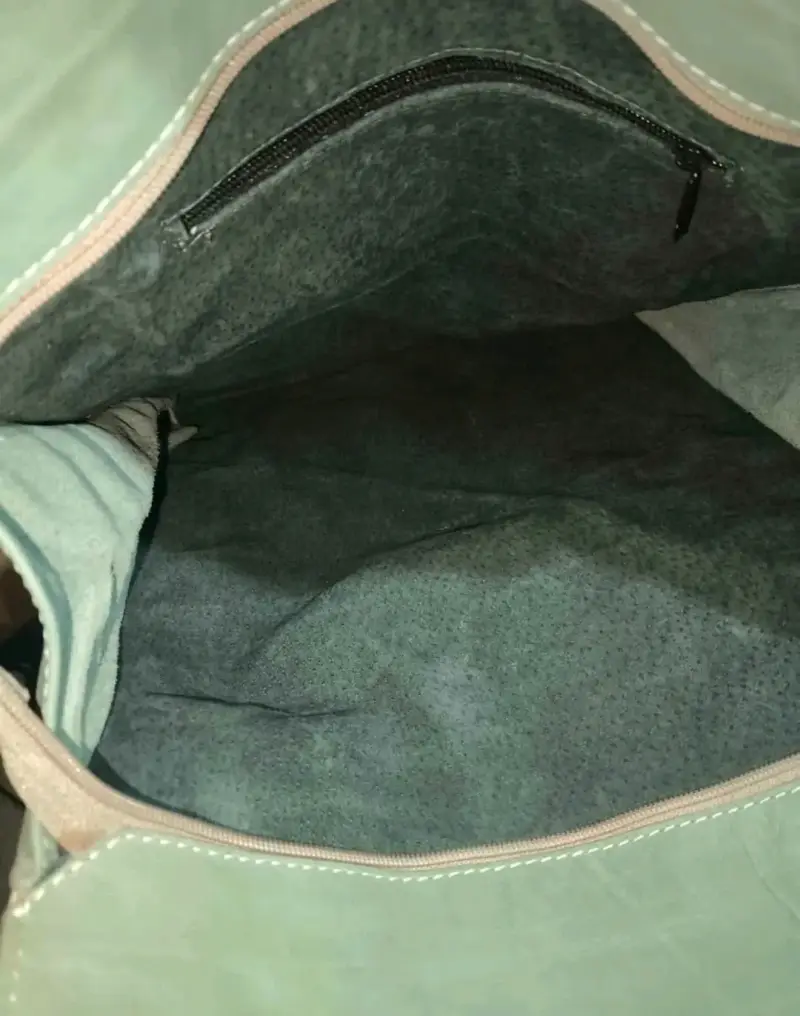 Bolso tote beige y verde ARTESANALES 100% cuero - 3