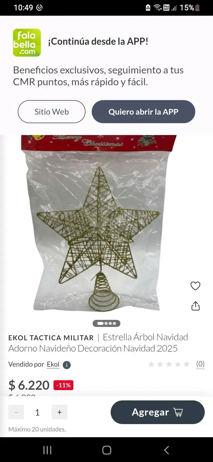 Estrella de árbol de Navidad dorada