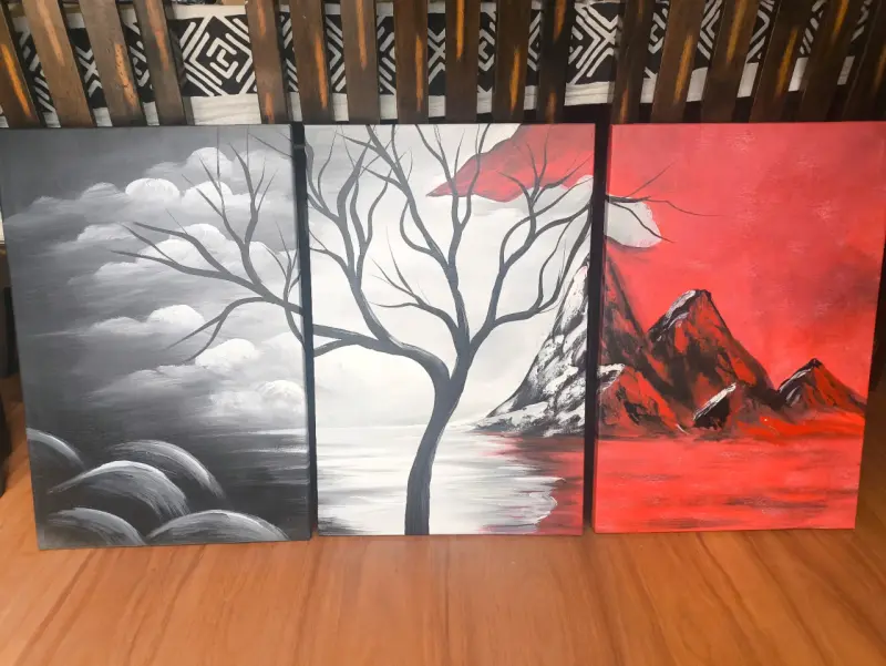 Tríptico de paisajes abstractos en lienzo óleo - 1