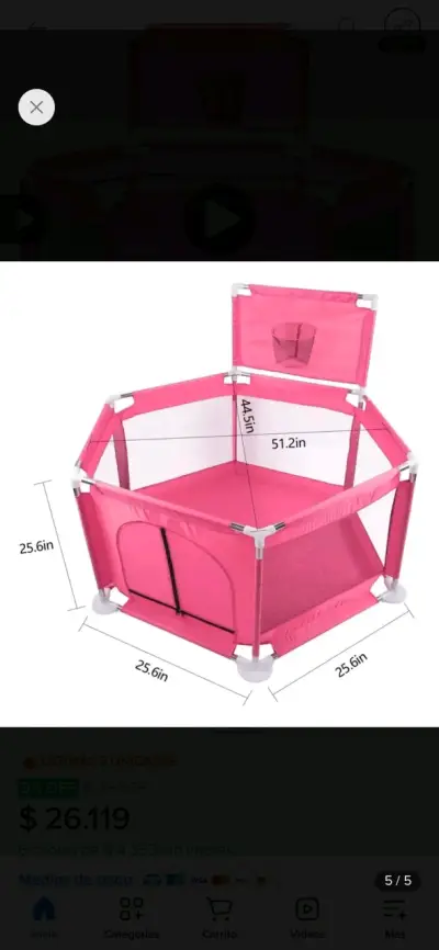 Corral de juegos para bebé rosa plegable - miniatura 1