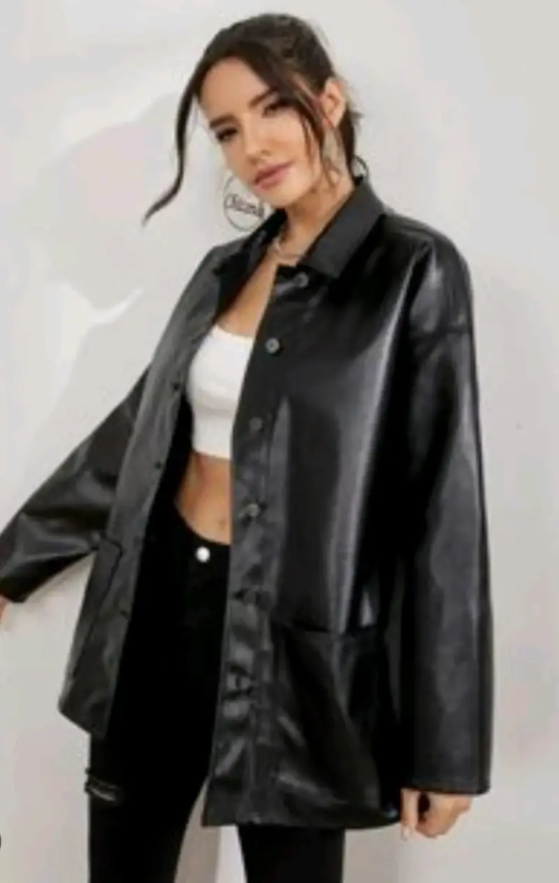 Chaqueta de cuero sintético Shein negra - 3