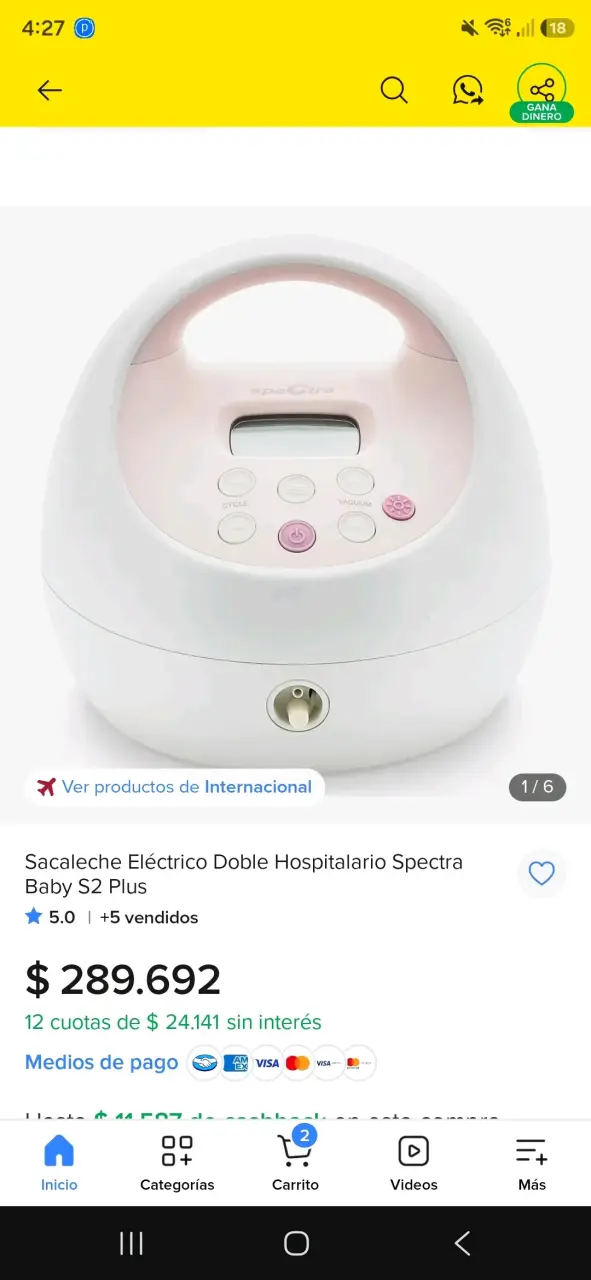 Sacaleche Eléctrico Doble Spectra Baby S2 Plus