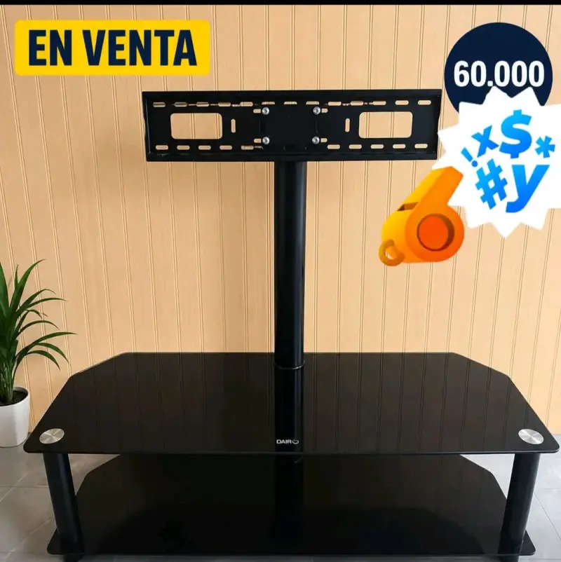 Soporte de TV con estante de vidrio negro