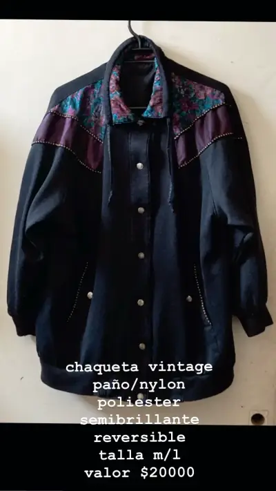 Chaqueta vintage reversible paño/nylon - miniatura 1