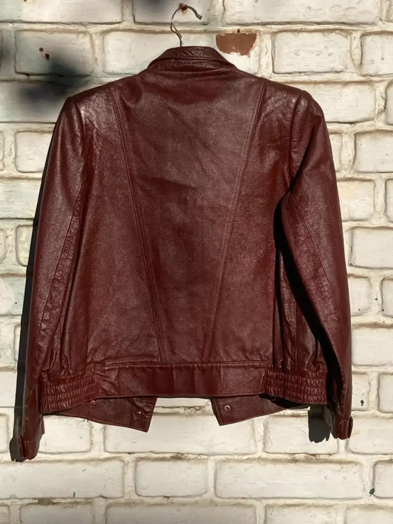 Chaqueta de cuero marrón estilo biker - 2