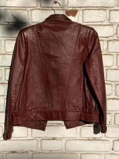 Chaqueta de cuero marrón estilo biker - miniatura 2