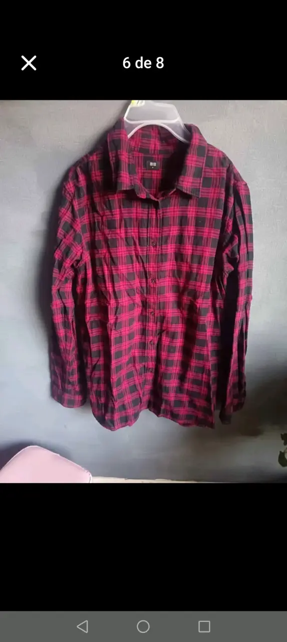 Camisa de franela a cuadros roja y negra - 4