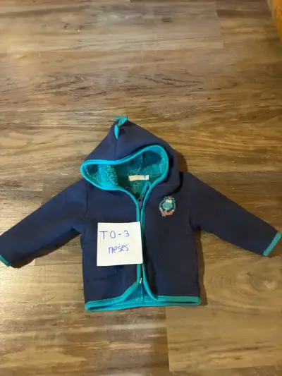 Chaqueta bebé azul con capucha 0-3 meses - miniatura 1