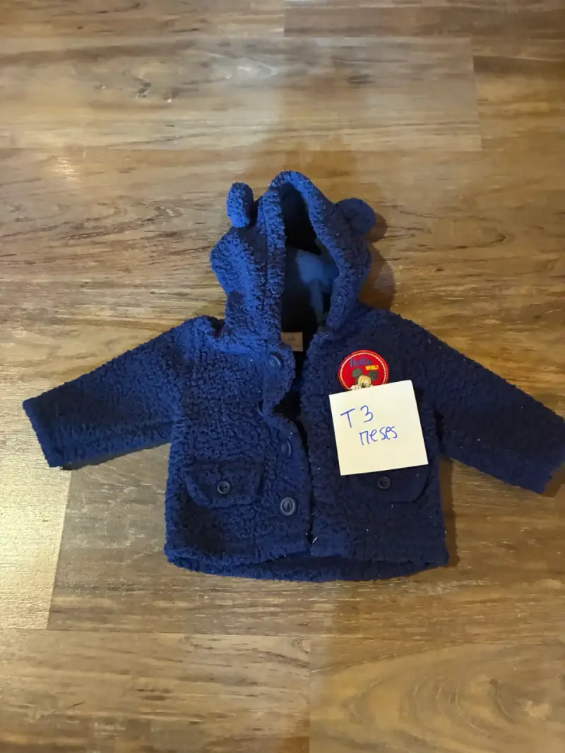 Chaqueta de bebé azul con capucha y orejas - 1
