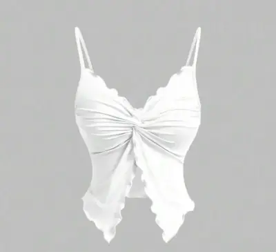 Top blanco con tirantes y diseño fruncido - miniatura 1