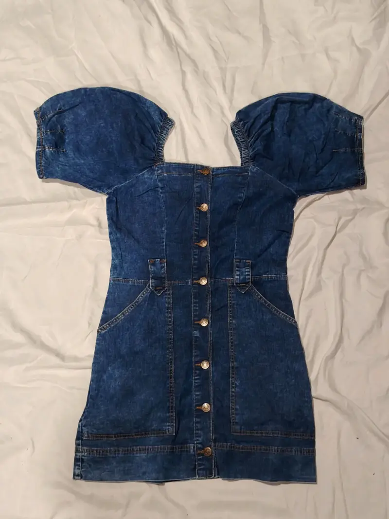 Vestido de mezclilla con mangas abullonadas - 1