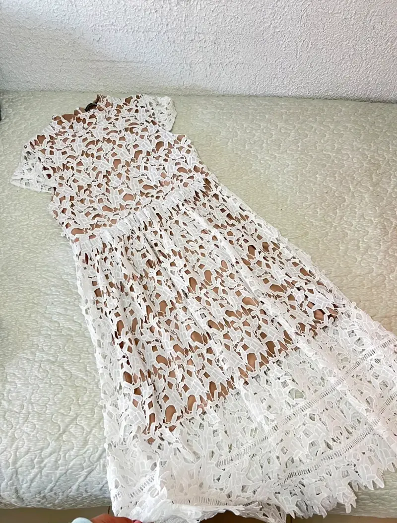 Vestido blanco de encaje elegante talla M L - 1