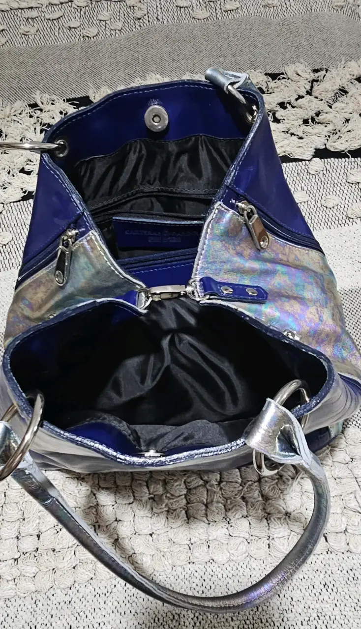 Cartera tote cuero charol azul - 3