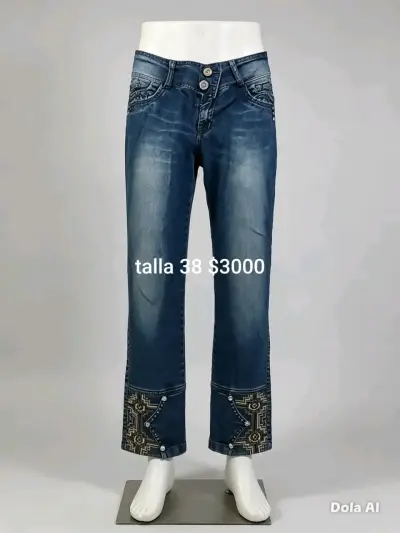 Jeans azul con bordado talla 38 - miniatura 1