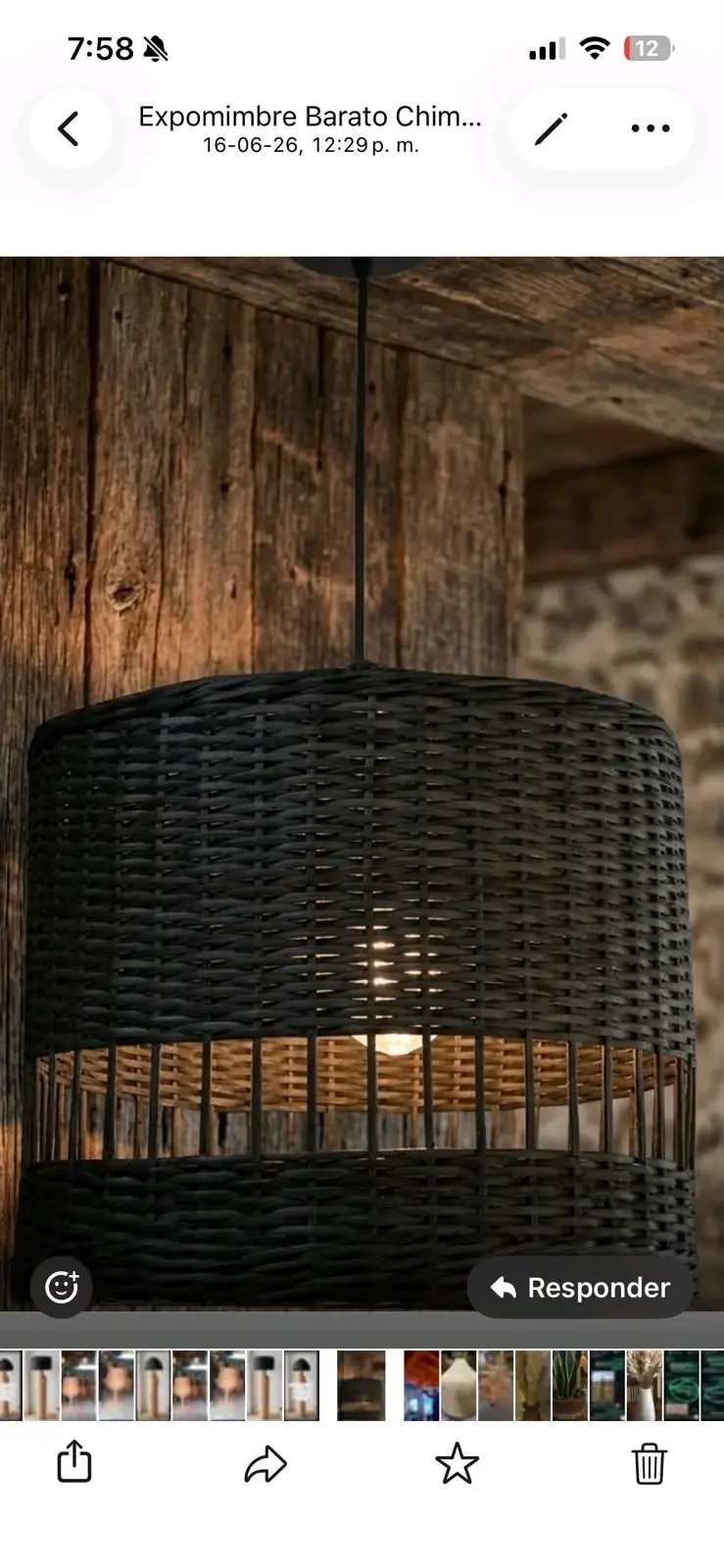 Lámpara colgante de mimbre negro