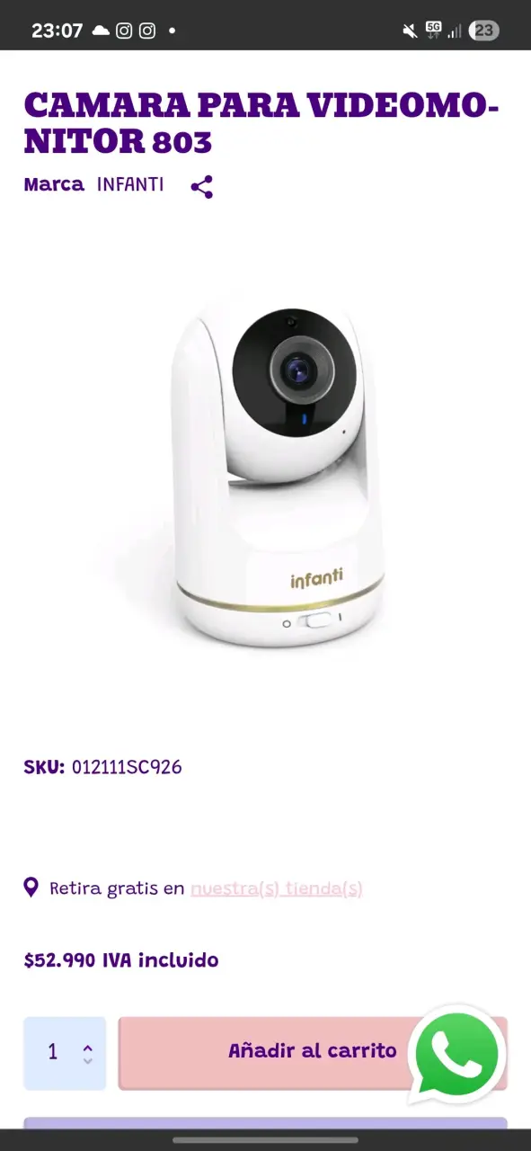 Cámara para videomonitor Infanti 803 - 1
