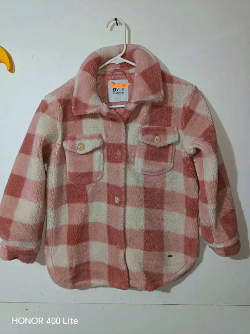 Chaqueta de lana a cuadros rosa para niña - 1
