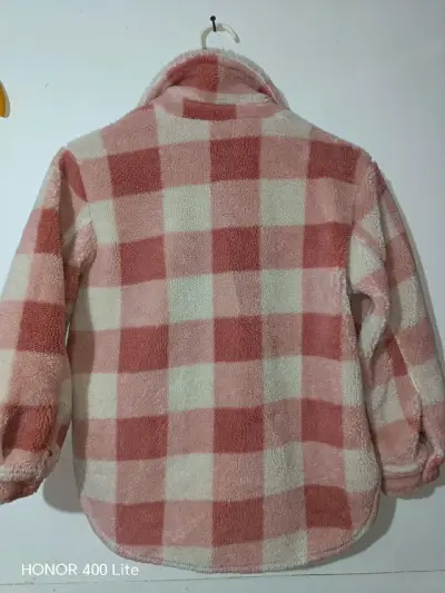 Chaqueta de lana a cuadros rosa para niña - miniatura 2