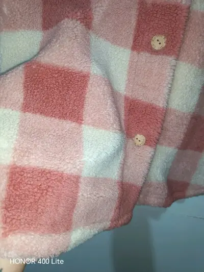 Chaqueta de lana a cuadros rosa para niña - miniatura 3