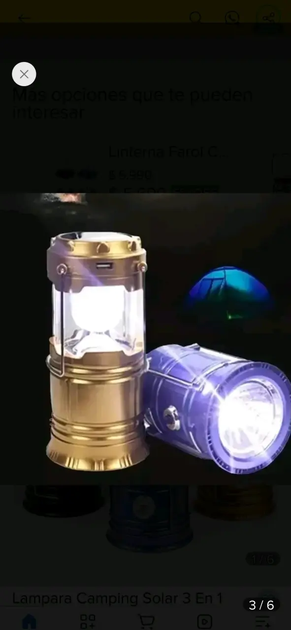 Linterna solar portátil LED recargable - 3