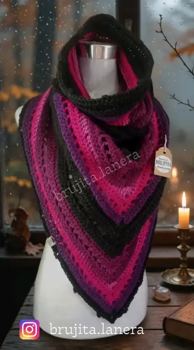 Chal triangular tejido a crochet multicolor - miniatura 1