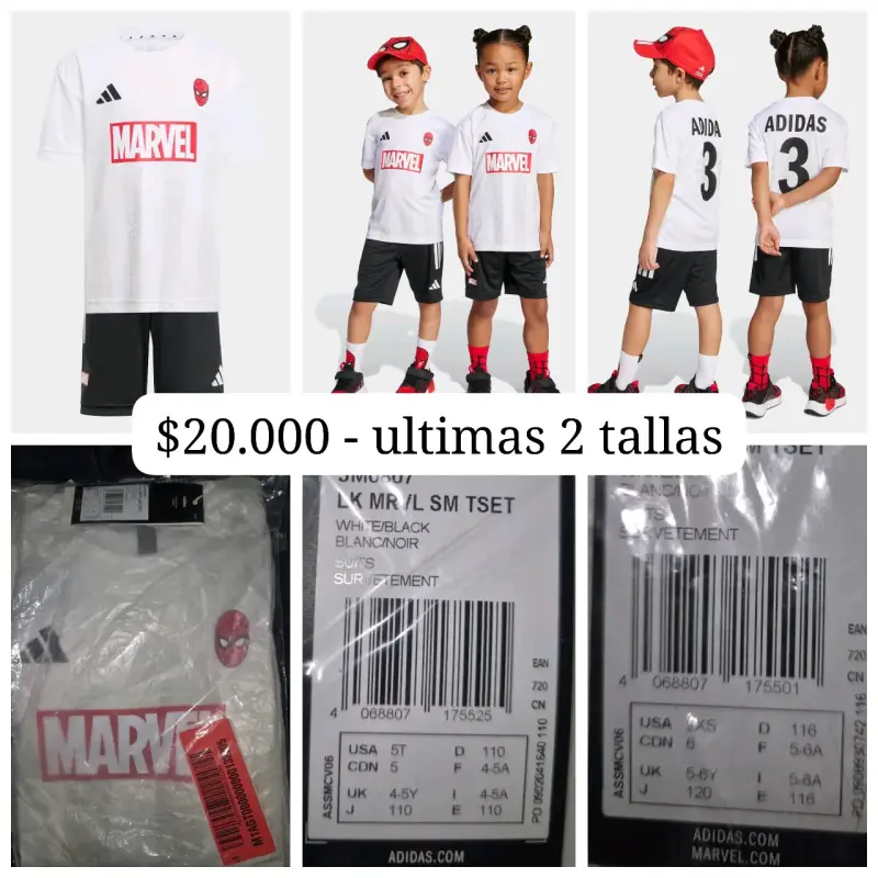 Conjunto infantil Adidas Marvel blanco y negro