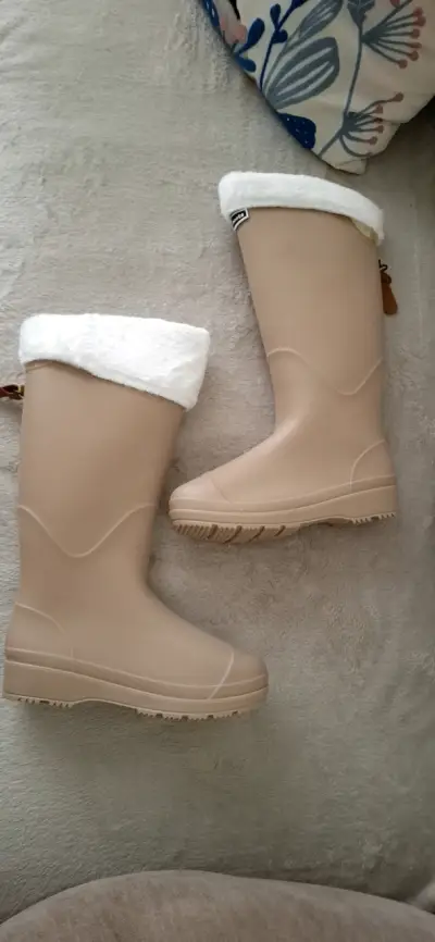 Botas de lluvia beige con forro de chiporro - miniatura 2